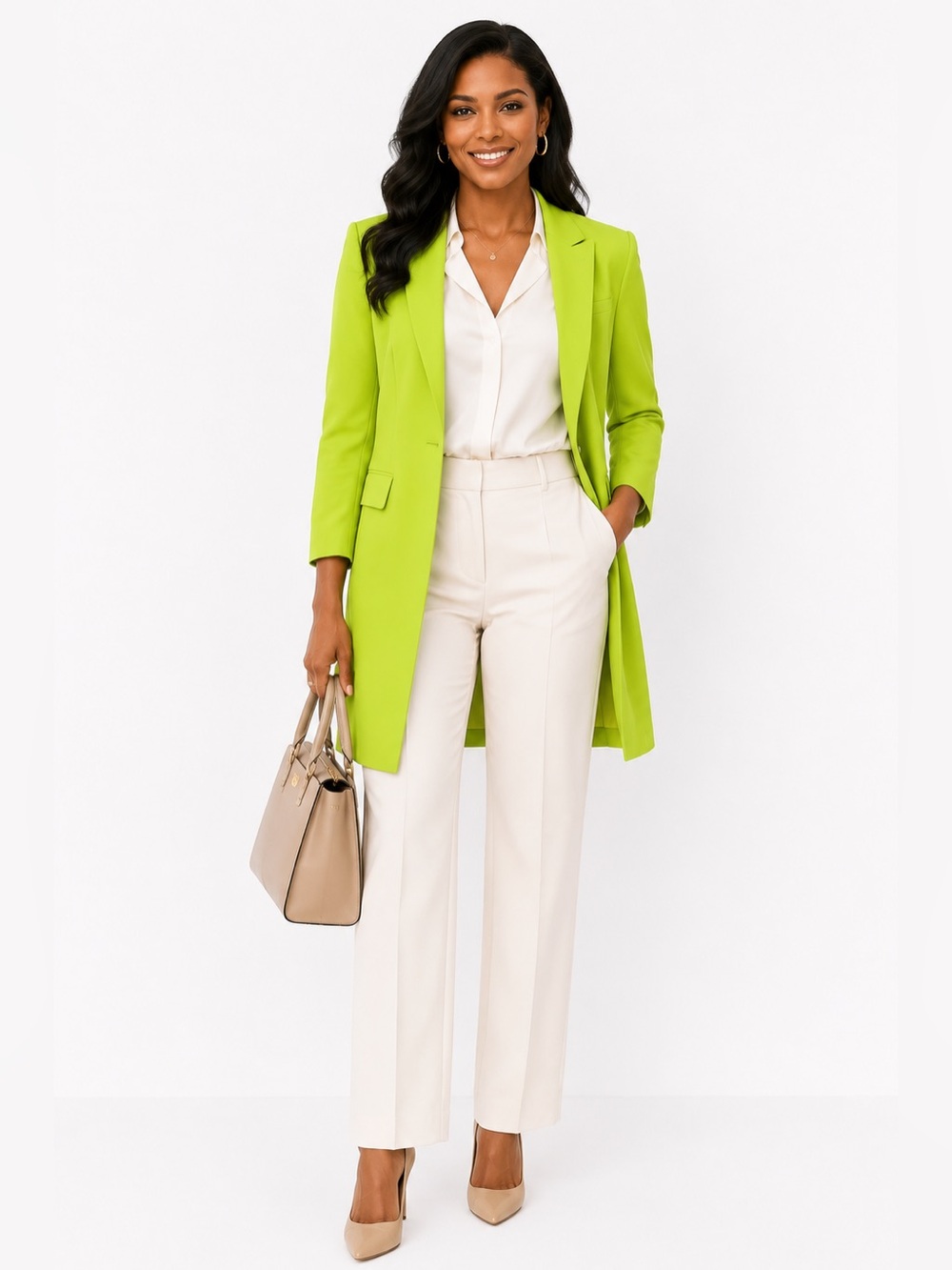 Zara NWT Lime Green Longline Blazer XL Tailored Hook Eye Career Statement Jacket